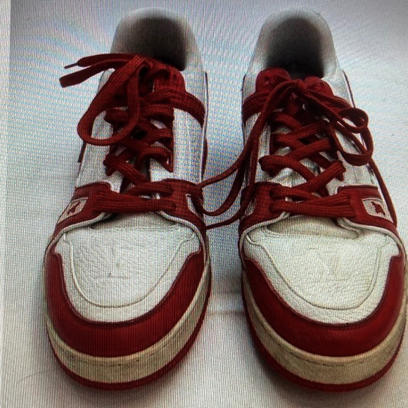 Louis Vuitton LV Trainer Sneaker Red White Leather Low Top Size 7 COA - Picture 1 of 8